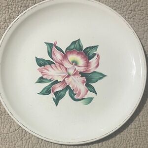 Floral Ceramic Plate - Pink and Green Design